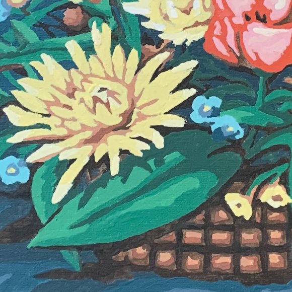 2 VTG Paint by Numbers Flower Baskets Floral Cottage 70s Boho Unframed Set - Picture 4 of 11